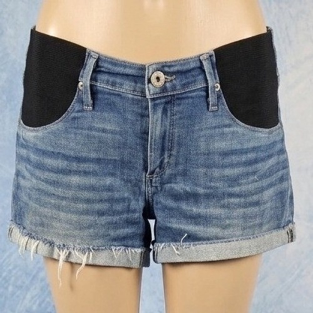 PAIGE Jimmy Jimmy Maternity Shorts Blue Denim Side Elastic‎ Panels Size 27